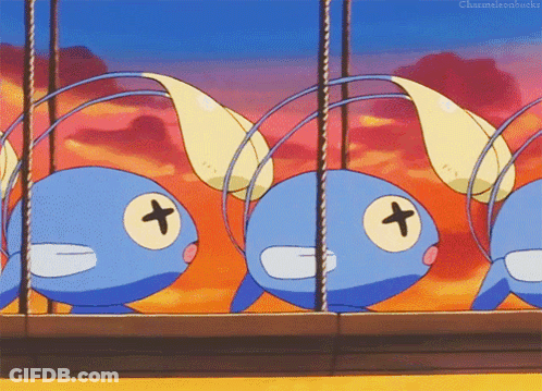 A Bunch Of Blue Cartoon Characters With Crosses On Their Eyes GIF