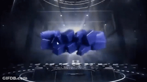 A Bunch Of Blue Cubes Are Flying Through The Air GIF