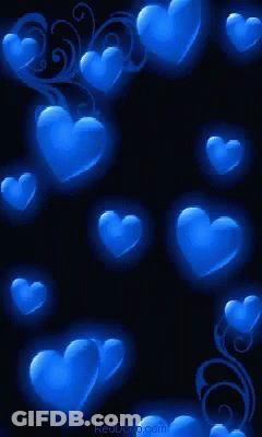 A Bunch Of Blue Hearts On A Black Background With The Word Red On The Bottom GIF