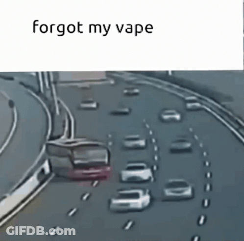 A Bunch Of Cars Are Driving Down A Highway And The Words `` Forgot My Vape '' Are On The Bottom . GIF