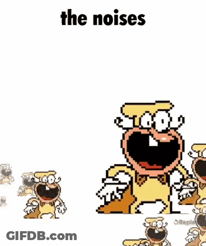 A Bunch Of Cartoon Characters Are Laughing With The Words `` The Noises '' Written Above Them . GIF