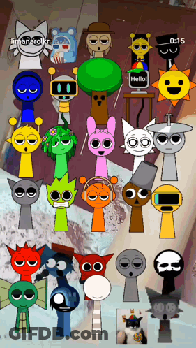 A Bunch Of Cartoon Characters With One That Says " Hello " GIF