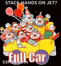 A Bunch Of Clowns Are Sitting In A Full Car . GIF