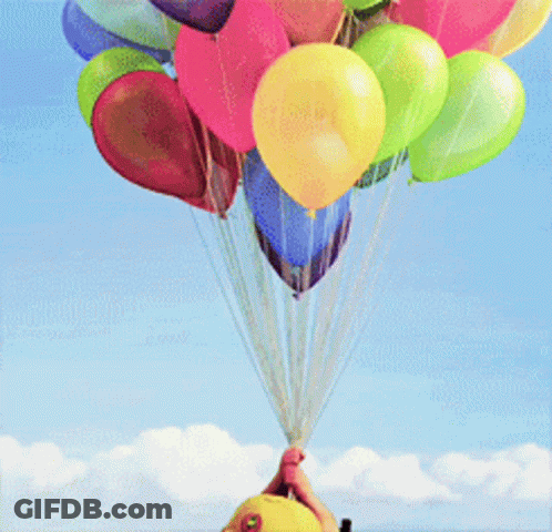 A Bunch Of Colorful Balloons Are Being Held In The Air GIF