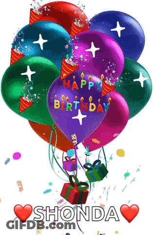 A Bunch Of Colorful Balloons With The Words Happy Birthday On Them GIF