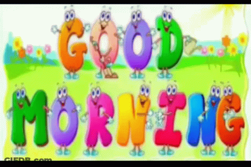 A Bunch Of Colorful Letters Are Standing Next To The Word Morning GIF