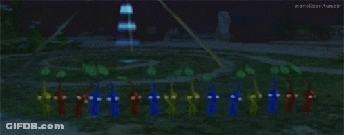 A Bunch Of Colorful Piggies Are Standing In A Circle In A Video Game GIF