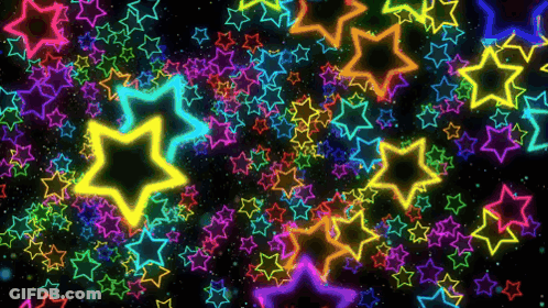 A Bunch Of Colorful Stars Are Floating In The Air GIF