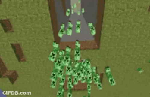 A Bunch Of Creepers Are Coming Out Of A Hole In The Ground In A Minecraft Video Game . GIF