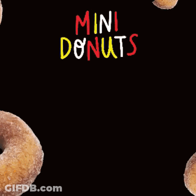 A Bunch Of Donuts On A Black Background With The Word Mini Donuts GIF