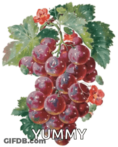 A Bunch Of Grapes With The Word Yummy Written Below Them GIF