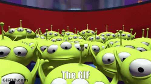 A Bunch Of Green Aliens From Toy Story With The Gif Written On The Bottom GIF