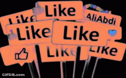 A Bunch Of Green Signs That Say Like And Aliabdi GIF