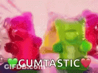 A Bunch Of Gummy Bears With The Words Gumtastic Written On The Bottom GIF