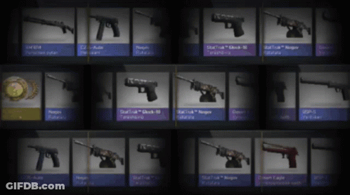 A Bunch Of Guns Are Displayed On A Shelf With The Word Star On The Bottom GIF