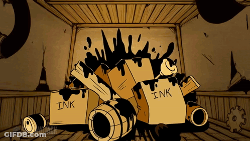 A Bunch Of Ink Boxes And Barrels On The Floor GIF