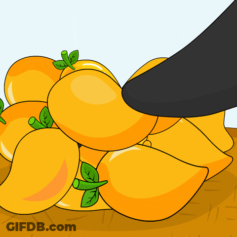 A Bunch Of Mangoes With Green Leaves On Them GIF