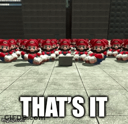 A Bunch Of Mario Dolls Are Laying On The Ground With The Words That 'S It GIF