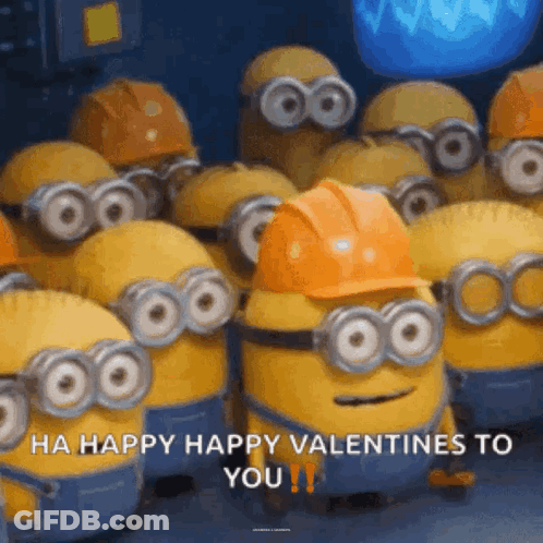 A Bunch Of Minions Wearing Hard Hats And Goggles Are Standing Next To Each Other . GIF