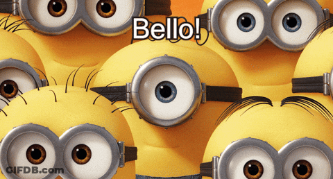 A Bunch Of Minions With The Word Bello On The Bottom GIF