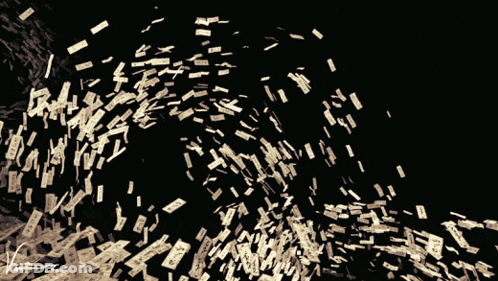 A Bunch Of Money Is Being Thrown In The Air And The Letters V And M Are Visible In The Corner GIF