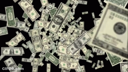 A Bunch Of One Dollar Bills Falling From The Sky GIF