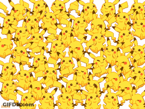 A Bunch Of Pikachu Are On A White Background With The Letters Asha On The Bottom Right GIF