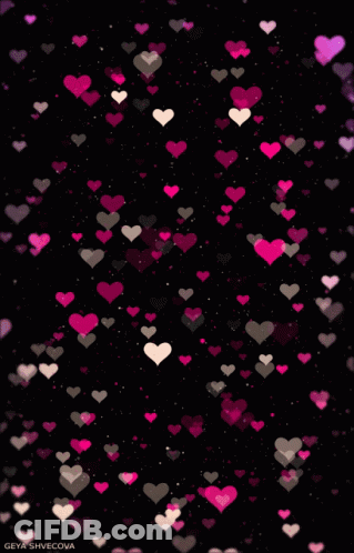 A Bunch Of Pink Hearts On A Black Background With The Name Geychevcova On The Bottom GIF
