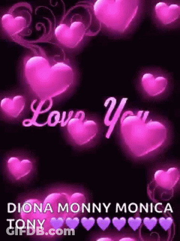 A Bunch Of Pink Hearts On A Black Background With The Words `` Love You '' Written On Them . GIF
