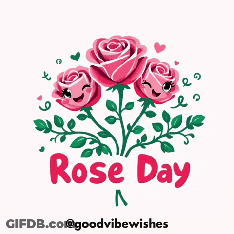 A Bunch Of Pink Roses With Faces And The Words Rose Day Below Them GIF