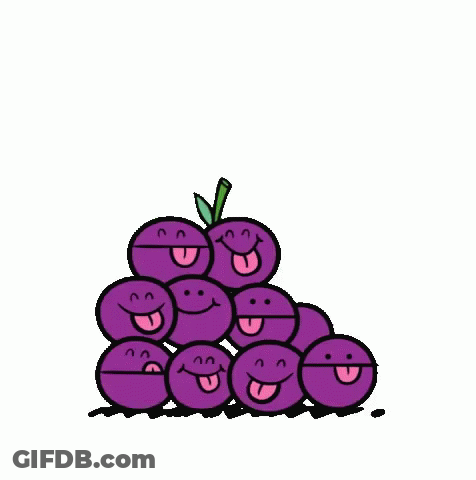 A Bunch Of Purple Grapes With Smiley Faces Sticking Their Tongues Out On A White Background . GIF
