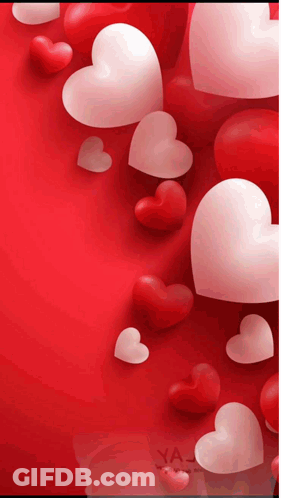 A Bunch Of Red And White Hearts On A Red Background That Says Ya GIF