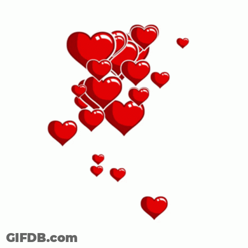 A Bunch Of Red Hearts Are Floating In The Air On A White Background GIF