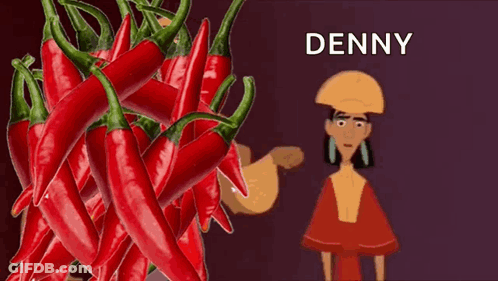 A Bunch Of Red Peppers With The Words No Spicy In Yellow GIF