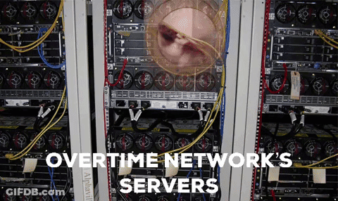 A Bunch Of Servers With The Words Overtime Network 'S Servers Below Them GIF