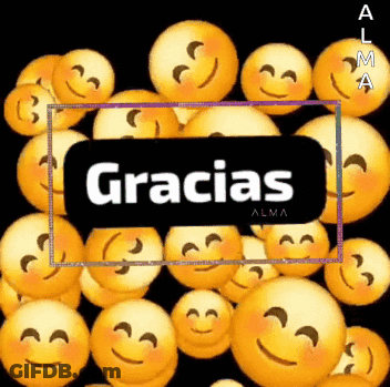 A Bunch Of Smiley Faces Are Surrounded By A Sign That Says Gracias GIF