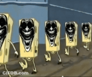 A Bunch Of Spongebob Squarepants Characters Are Walking In A Line GIF