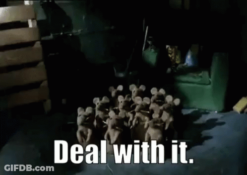 A Bunch Of Stuffed Mice Are Standing Around A Green Chair And Couch . GIF