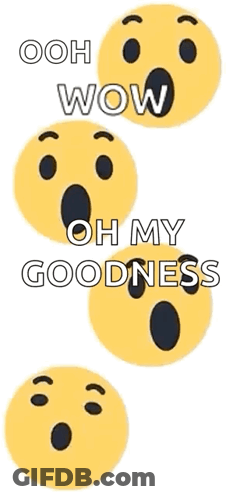 A Bunch Of Surprised Faces With The Words Ooh Wow Oh My Goodness Written On Them GIF