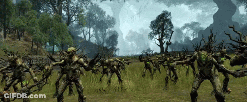 A Bunch Of Trees Are Standing In A Field In A Video Game GIF