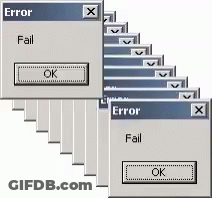 A Bunch Of Windows That Say Error And Fail On Them GIF