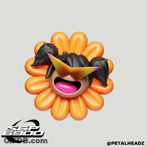 A Bunch Of Yellow And Black Balls With Petalheadz Written On It GIF