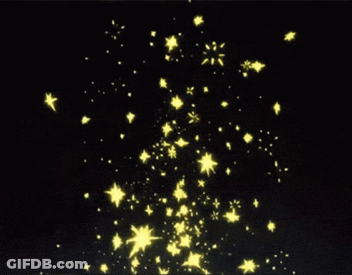 A Bunch Of Yellow Stars Are Floating In The Dark GIF