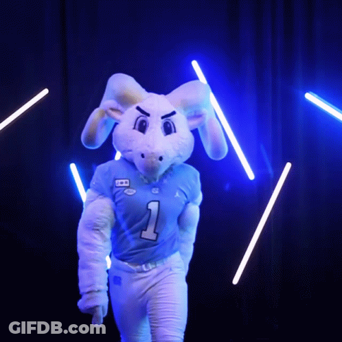 A Bunny Mascot Wearing A Blue Jersey With The Number 1 On It GIF