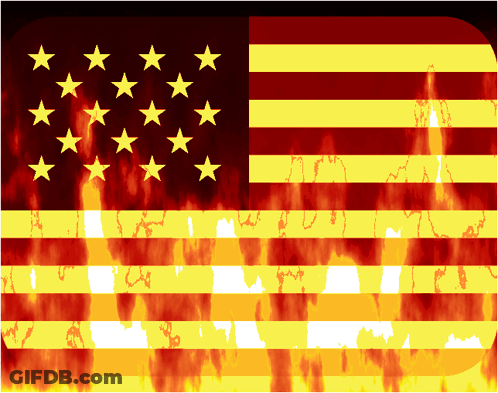 A Burning American Flag With Yellow Stars GIF