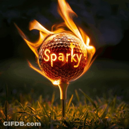 A Burning Golf Ball With The Word Sparky Written On It GIF