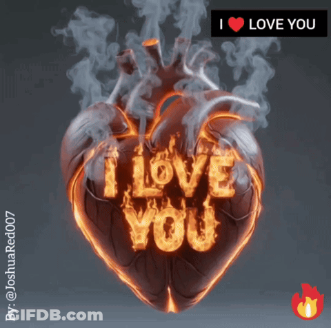 A Burning Heart With The Words I Love You Written On It GIF
