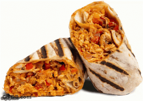 A Burrito With Chicken And Vegetables On A White Background GIF