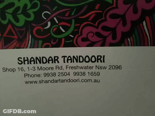 A Business Card For Shandaar Tandoori Has A Phone Number GIF