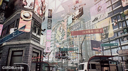 A Busy Street With A Sign That Says Yokohama On It GIF